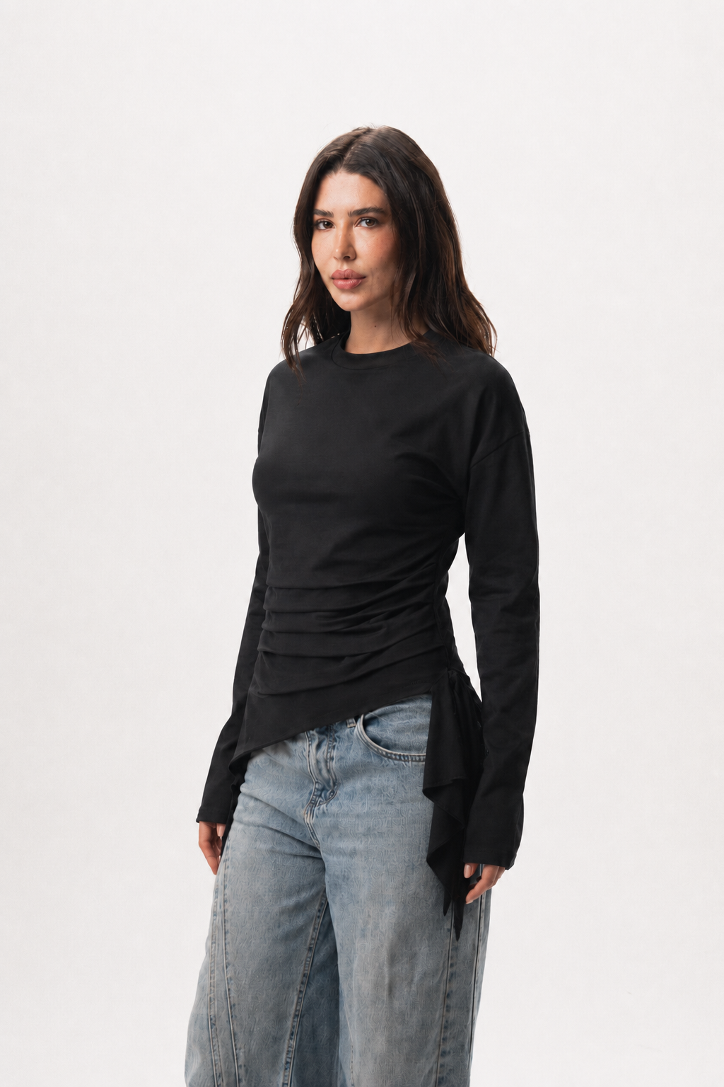 Long sleeve ruched T-shirt
