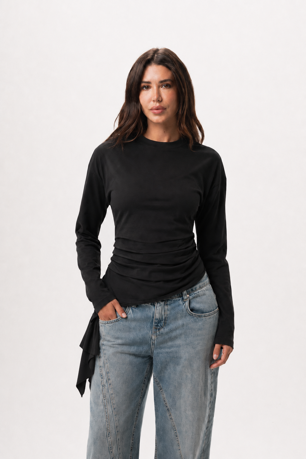 Long sleeve ruched T-shirt