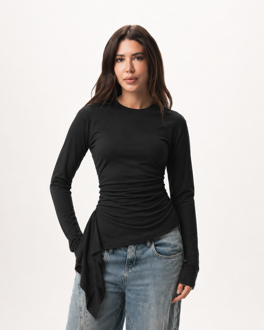 Long sleeve ruched T-shirt