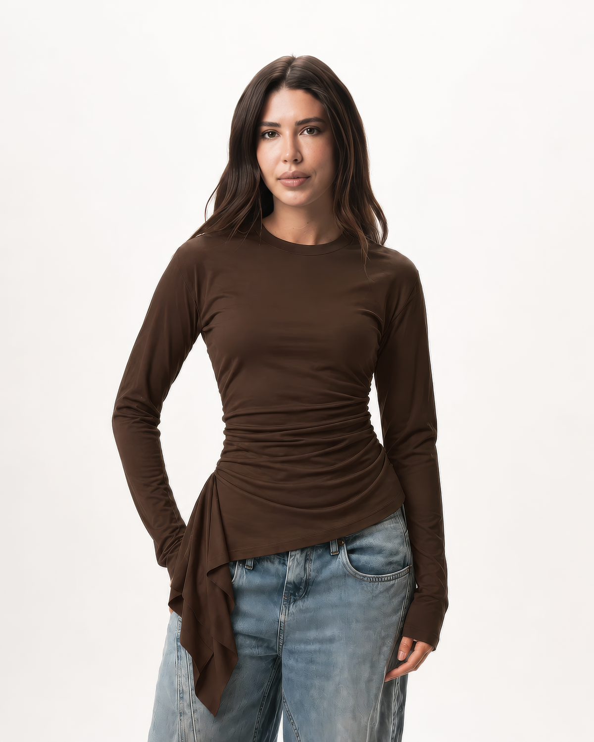 Long sleeve ruched T-shirt