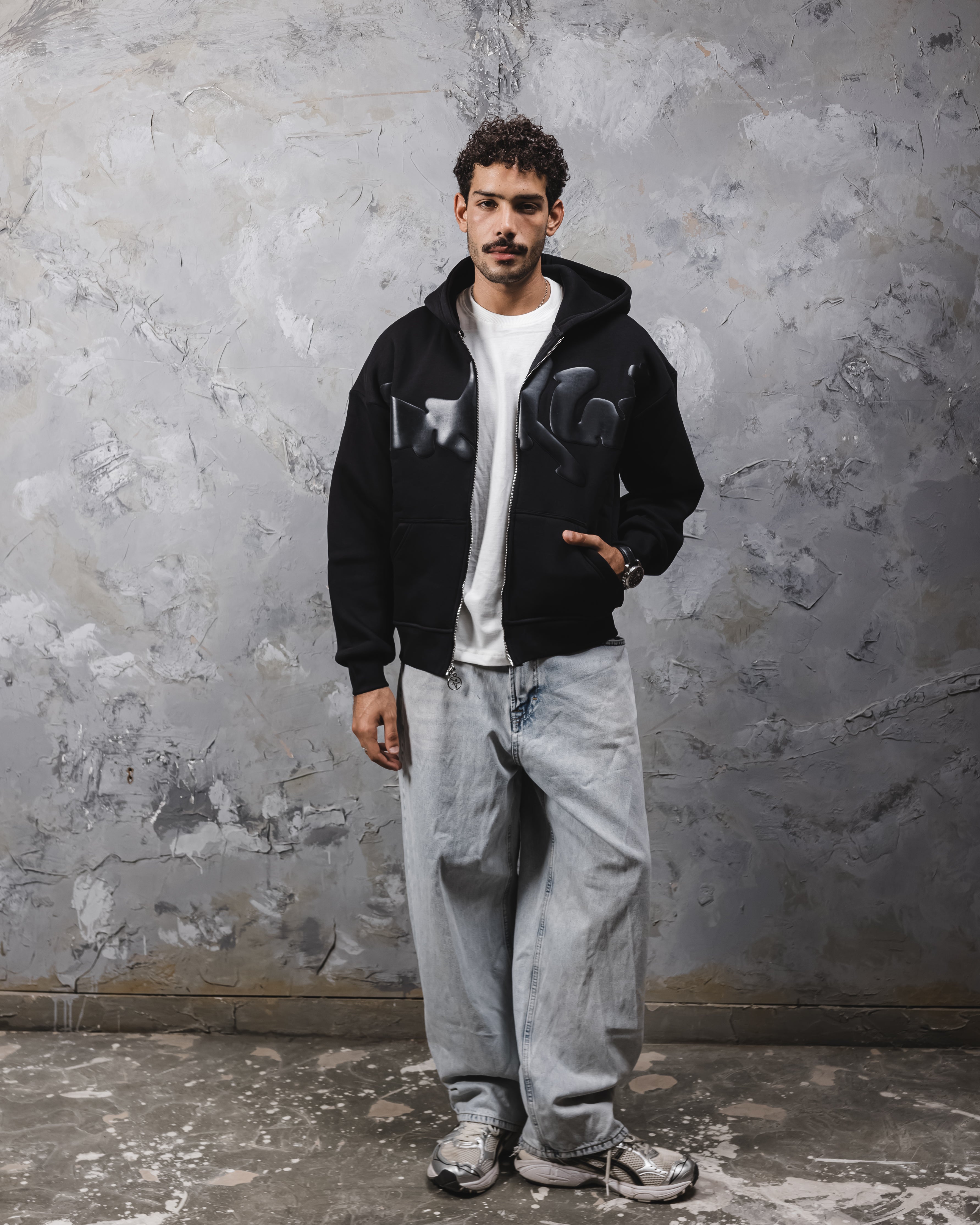 Black puff printed zipup – Star Nine