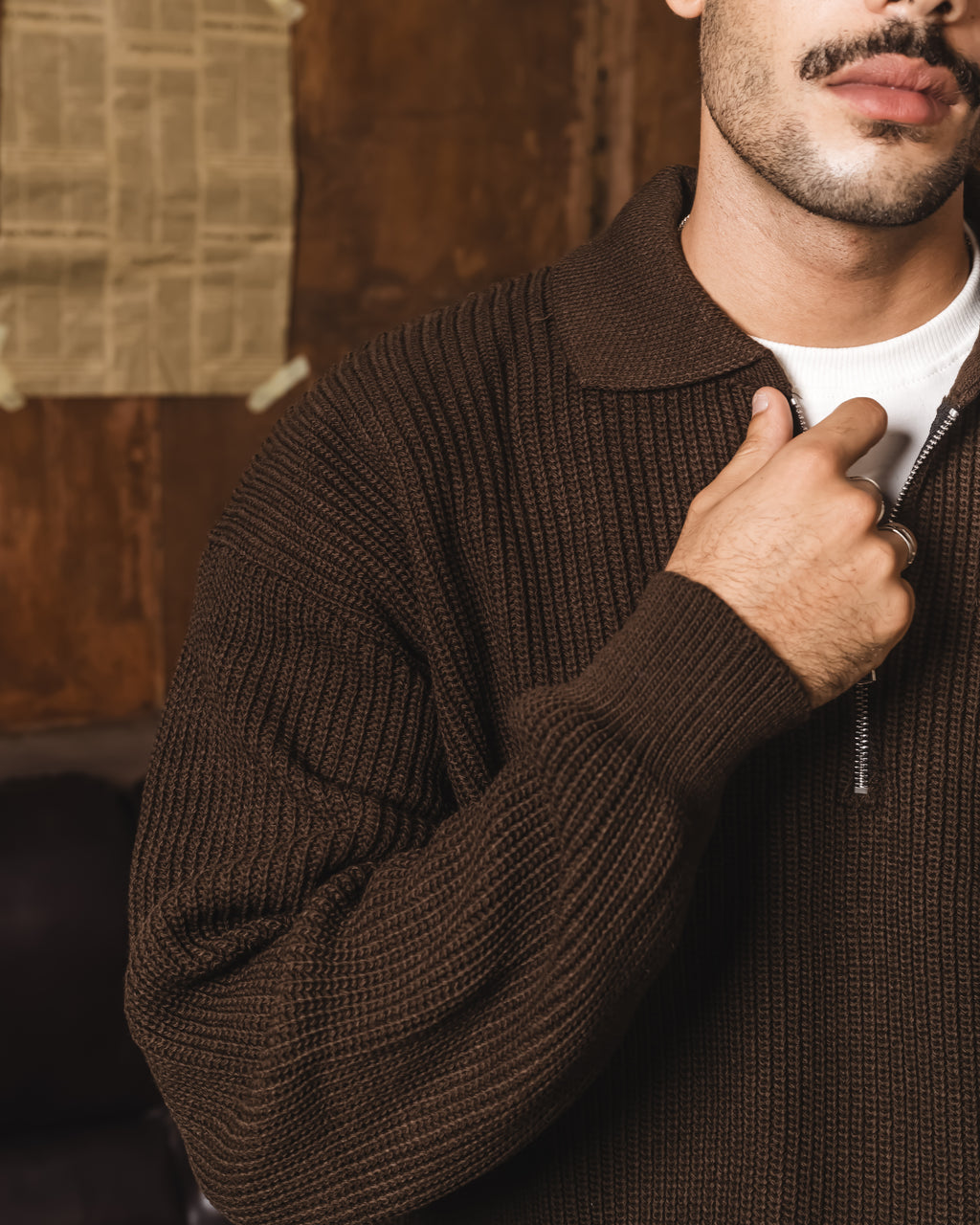 Brown Knitted quarter zipper