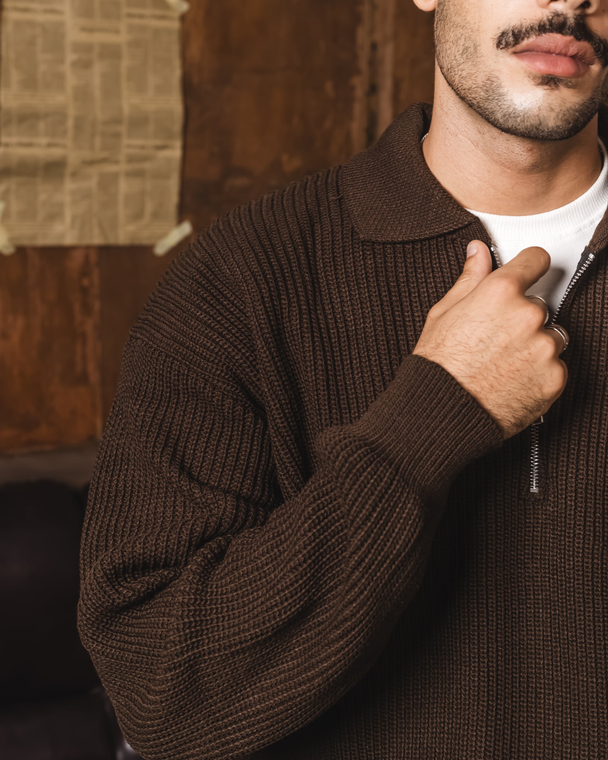 Brown Knitted quarter zipper