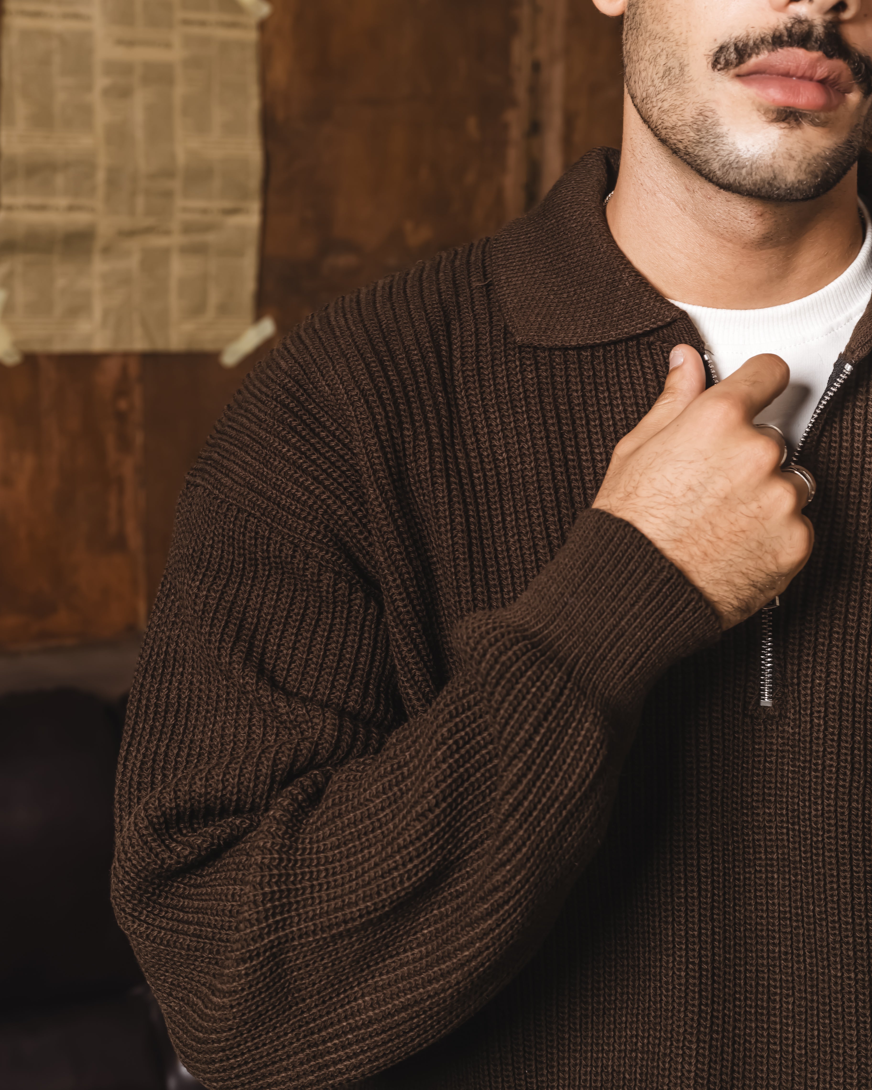 Brown Knitted quarter zipper