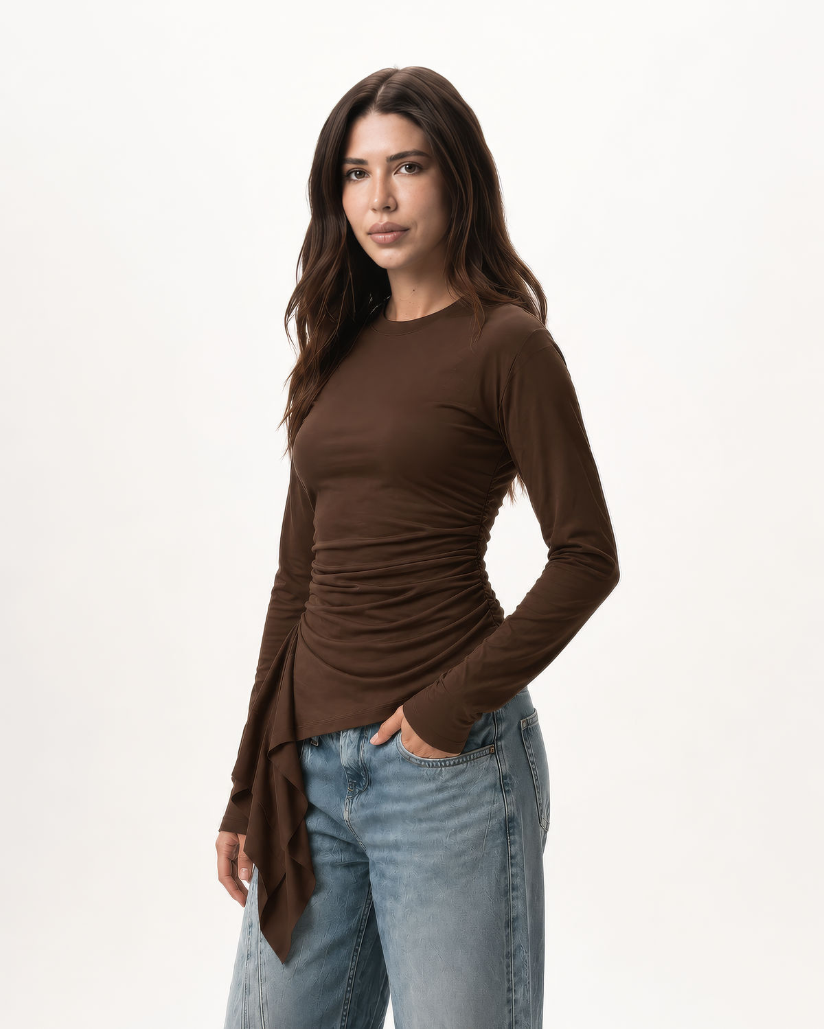 Long sleeve ruched T-shirt