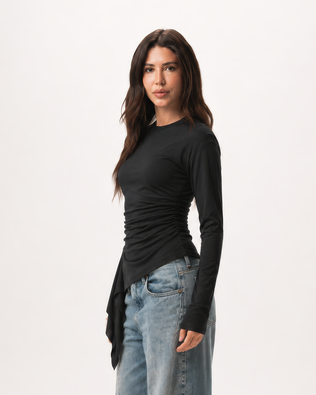 Long sleeve ruched T-shirt