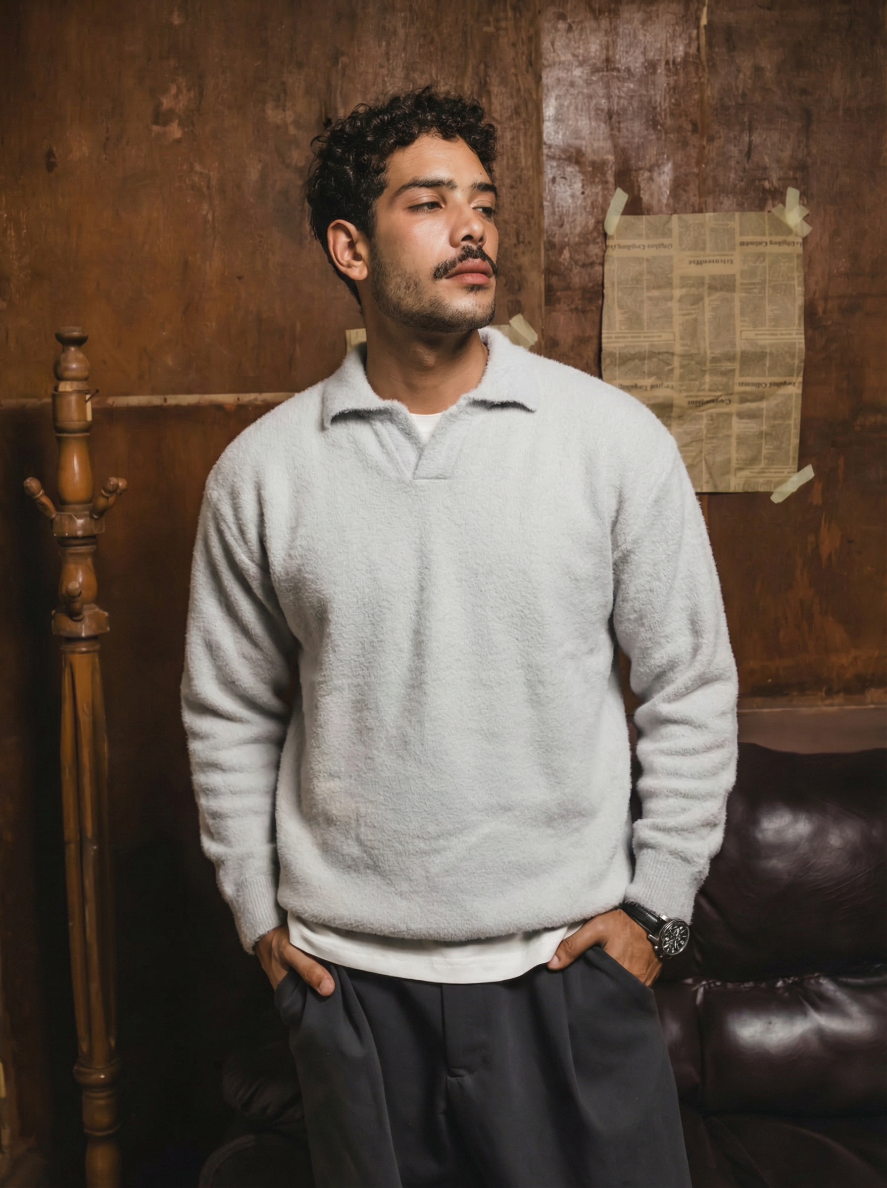 Grey mohair knit polo