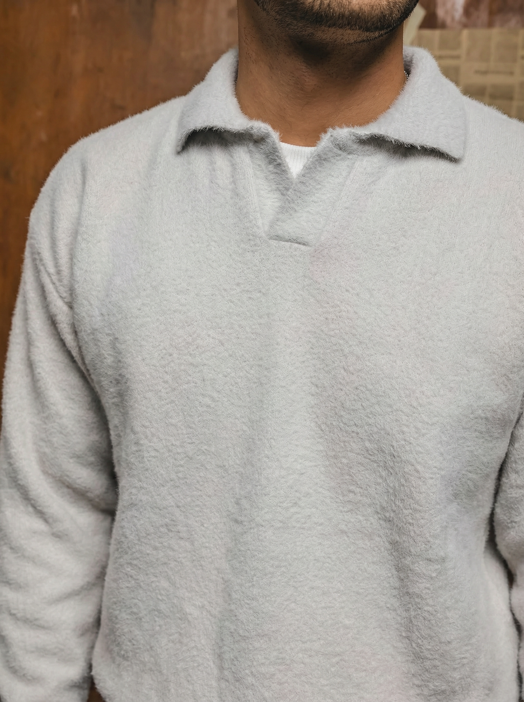 Grey mohair knit polo
