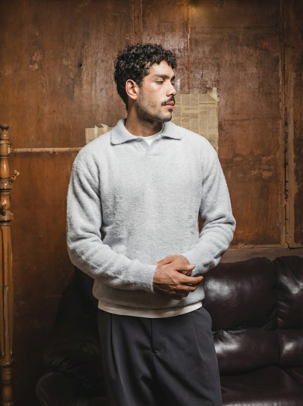 Grey mohair knit polo