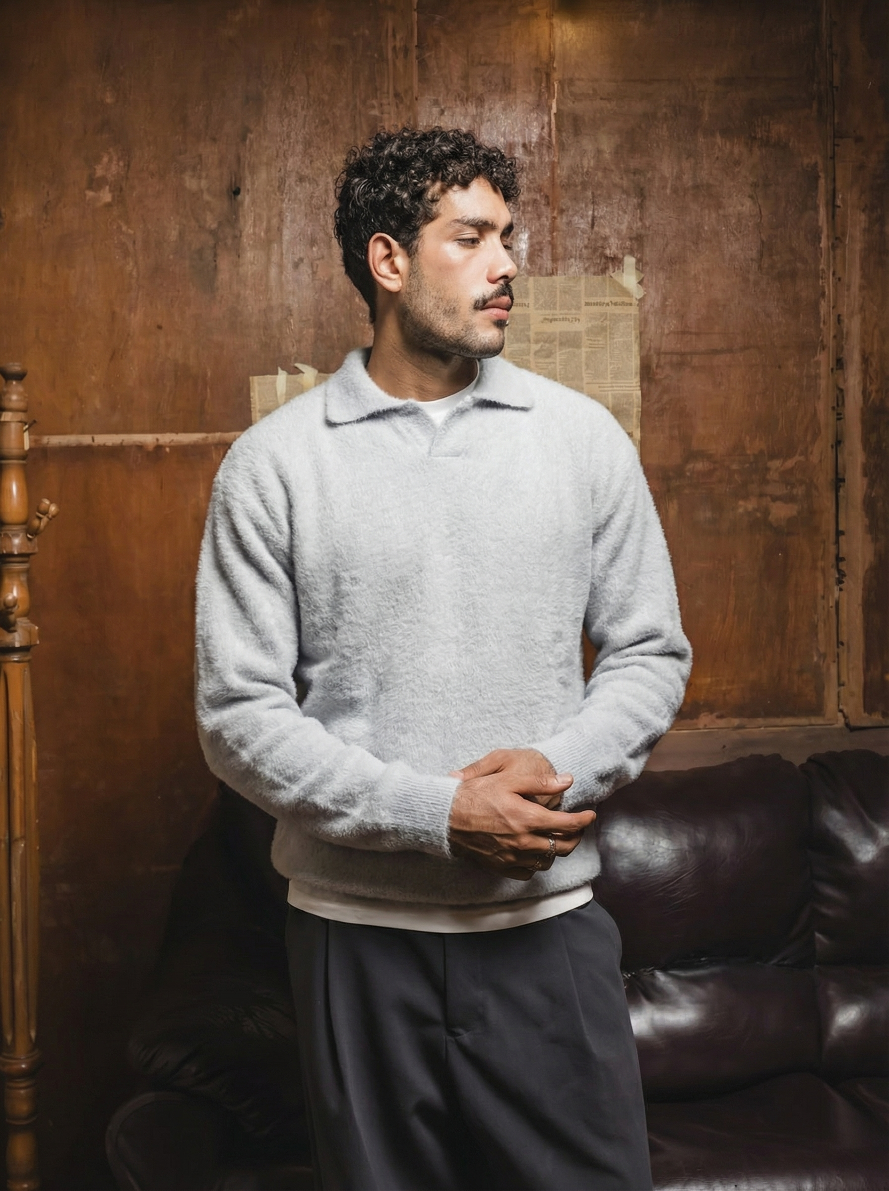 Grey mohair knit polo